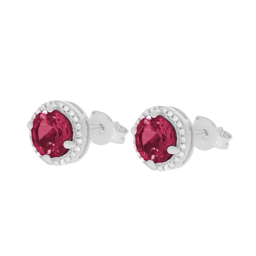 Ruby and Diamond Halo Stud Earrings PD31343AER RUBY